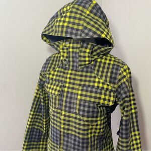Burton Yellow and Black Plaid Cool Flavors Snowboard Winter Jacket Medium